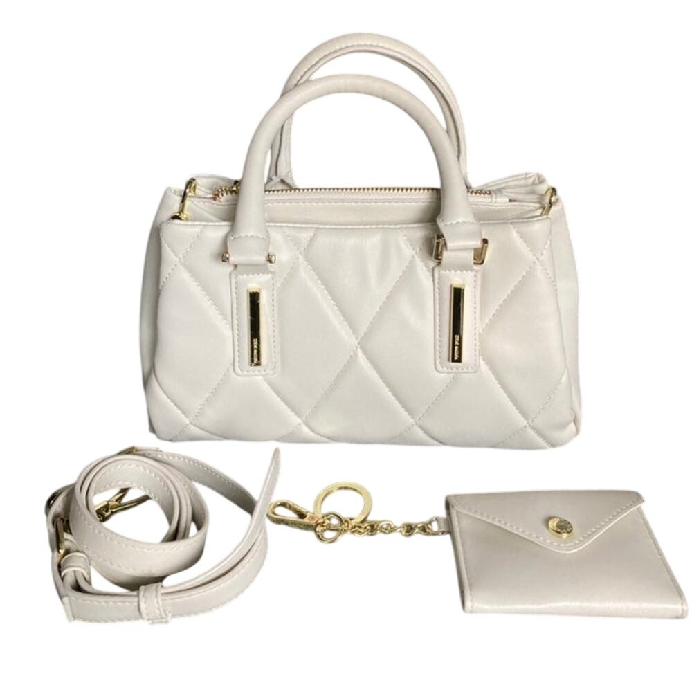 Steve Madden Cream Quilted Satchel with Gold Hardware